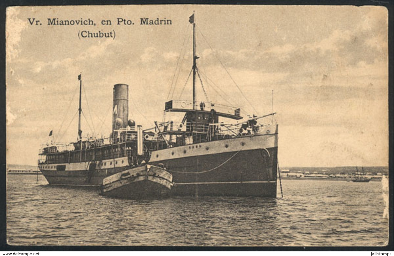 99 ARGENTINA: Steamer "Mianovich" In Puerto Madrin (Chubut), Ed. Perucich, Unused - Argentine