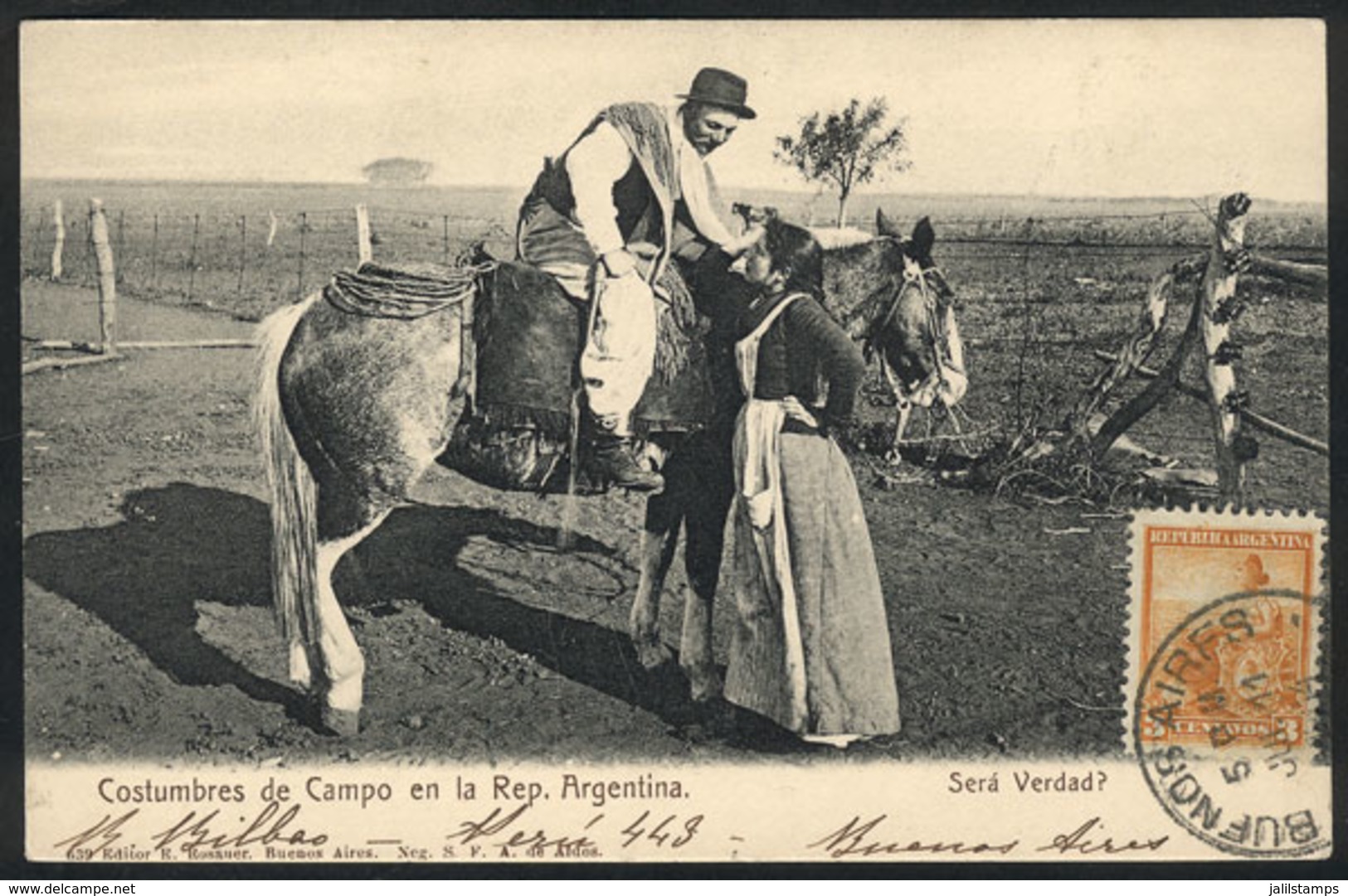 101 ARGENTINA: Rural Scene, Gaucho, Ed. Rosauer, Sent To Italy Circa 1905, VF Quality - Argentina