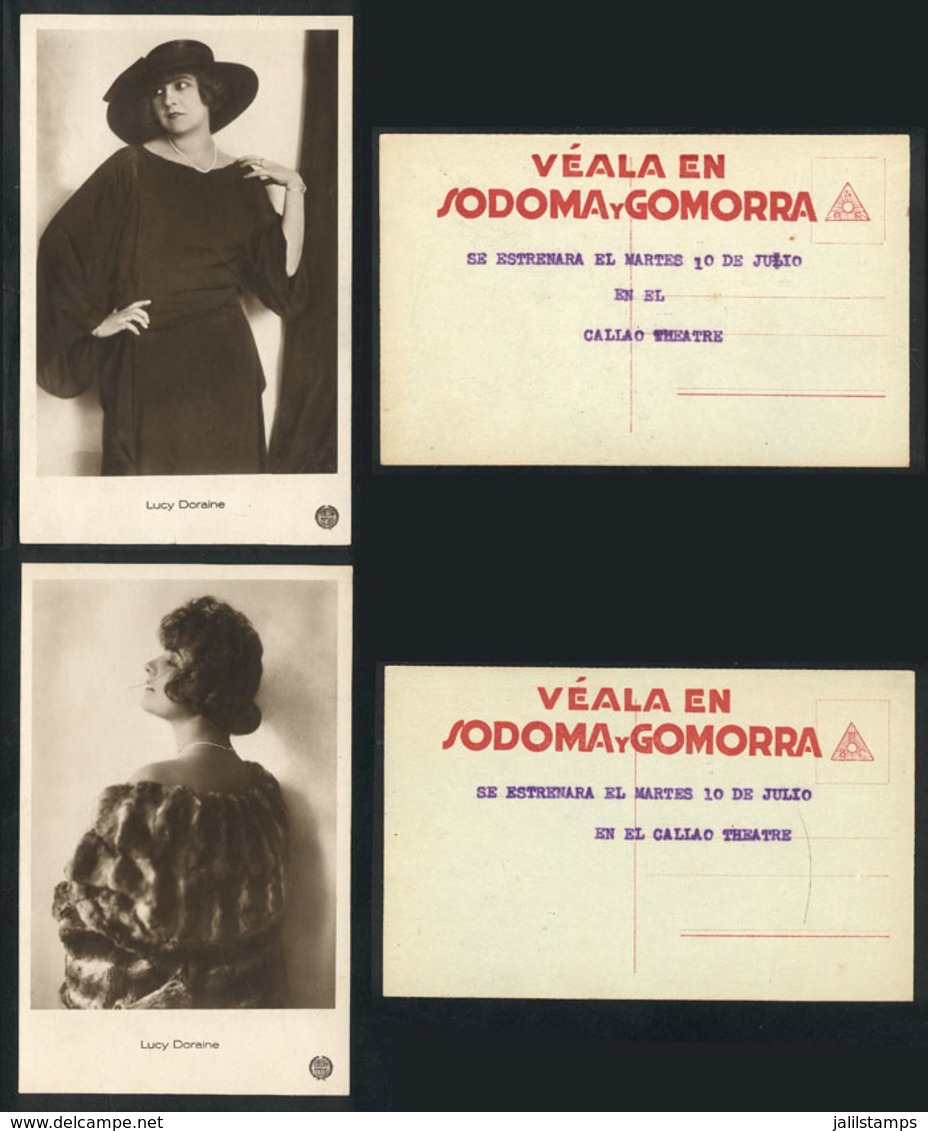 134 ARGENTINA: Actress LUCY DORAINE, 2 Old PCs With Her Photos, On Back Printed Advertise - Argentina