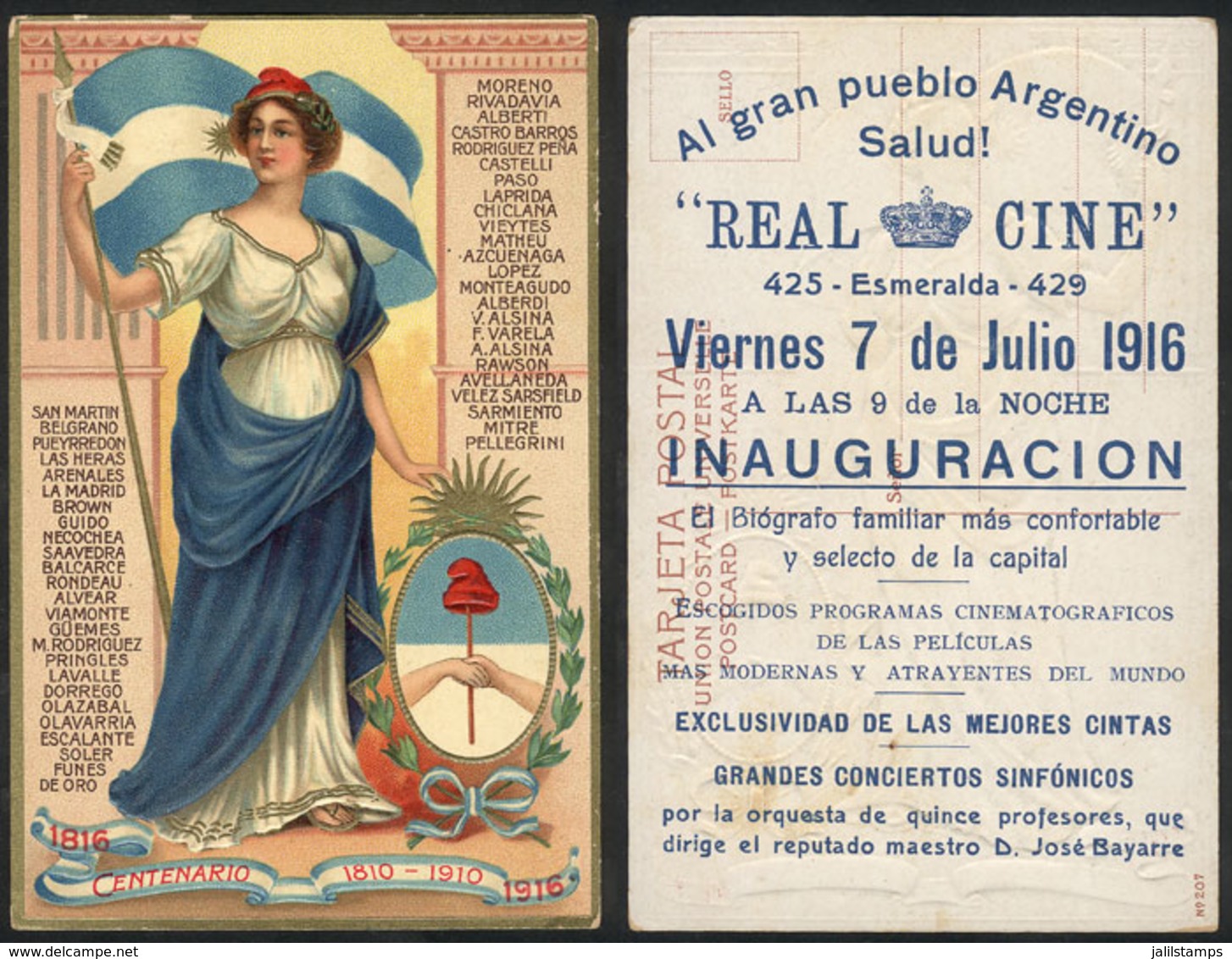 136 ARGENTINA: Centenary Of Independence 1916, With Advertising Printed On Back For Inaug - Argentine