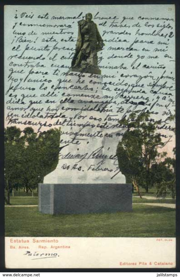 157 ARGENTINA: BUENOS AIRES: Sarmiento Monument, Ed. Pita & Catalano, Used In 1906, VF Qu - Argentine