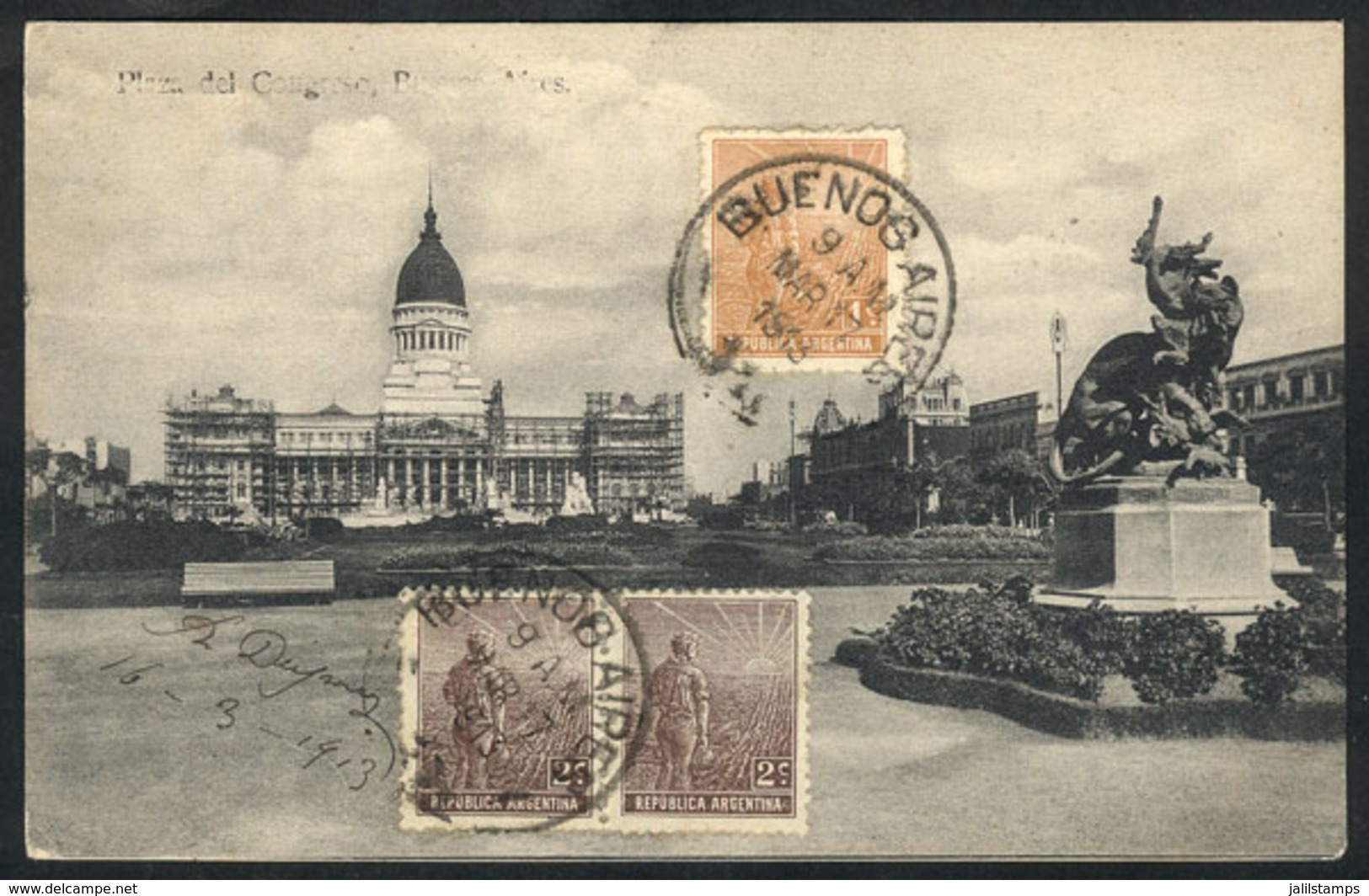 175 ARGENTINA: BUENOS AIRES: Congreso Square, Ed. Ibarra & Sorroche, Sent To Italy In 191 - Argentine