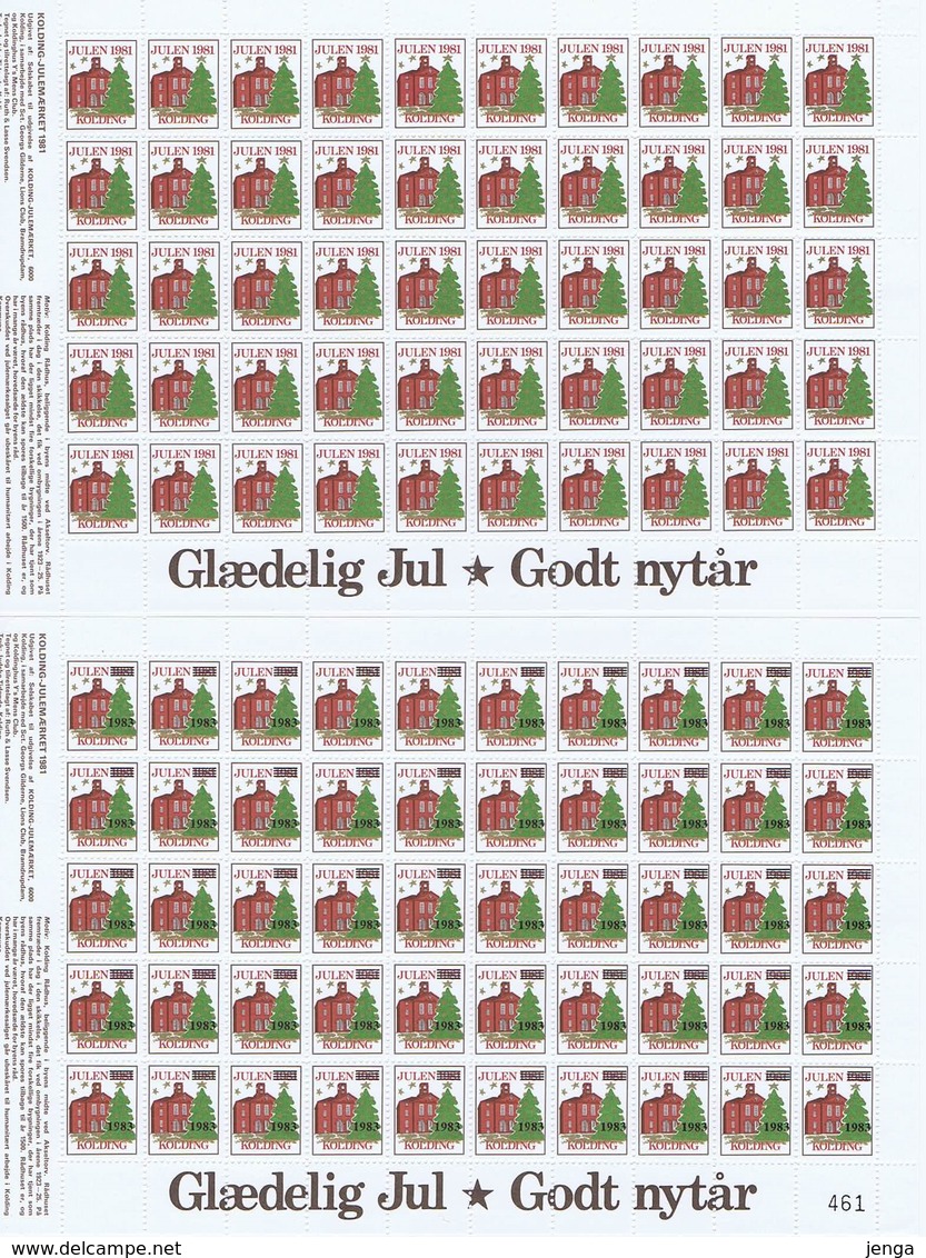 Denmark,  Local Christmas Seals; Kolding;  1981 + 1983; Full Sheets - MNH (**) Not Folded. - Rotary, Lions Club