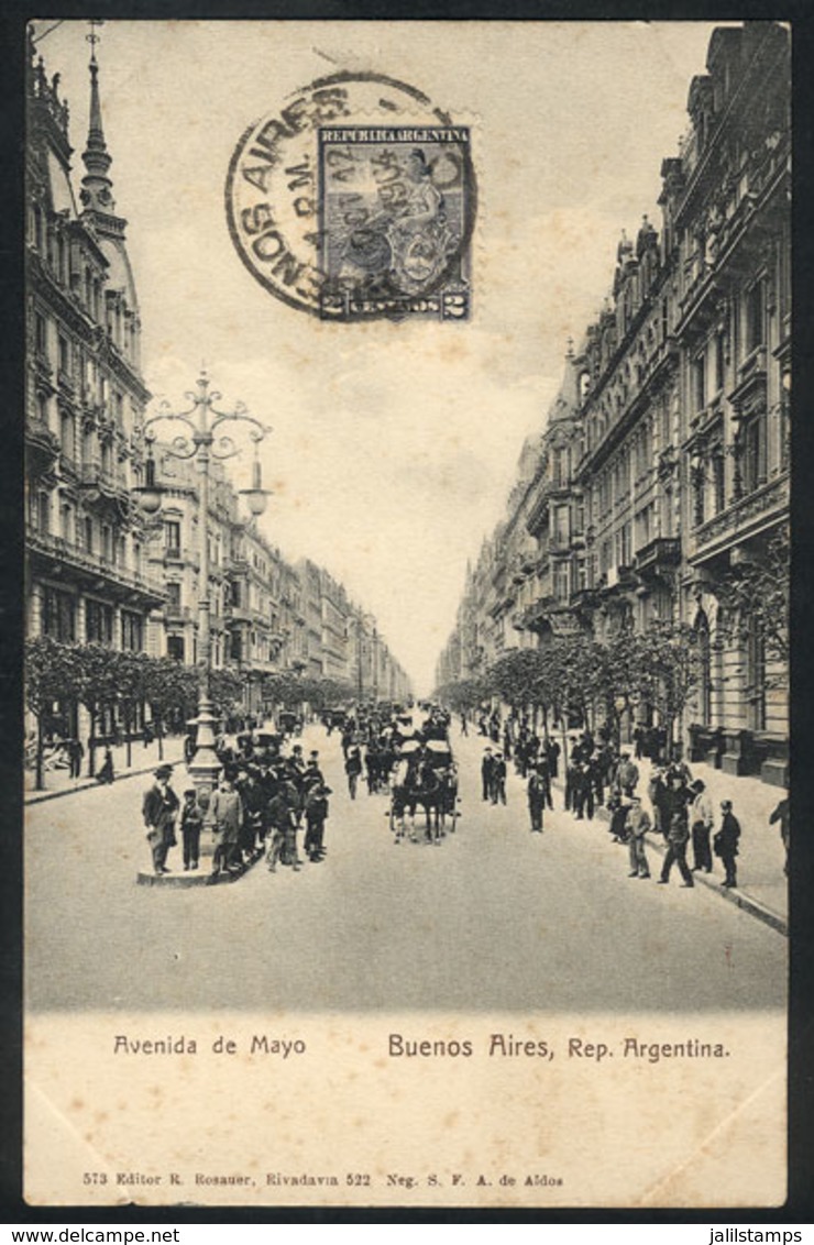 185 ARGENTINA: BUENOS AIRES: Mayo Avenue, Carriages, Ed. Rosauer, Used In 1904, VF Qualit - Argentine