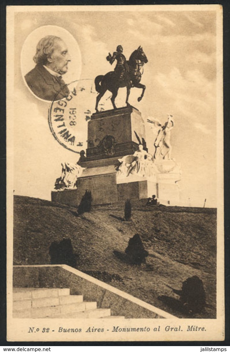 207 ARGENTINA: BUENOS AIRES: Monument To Gral. Mitre, Ed. Geser, Sent To La Falda In 1928 - Argentinien