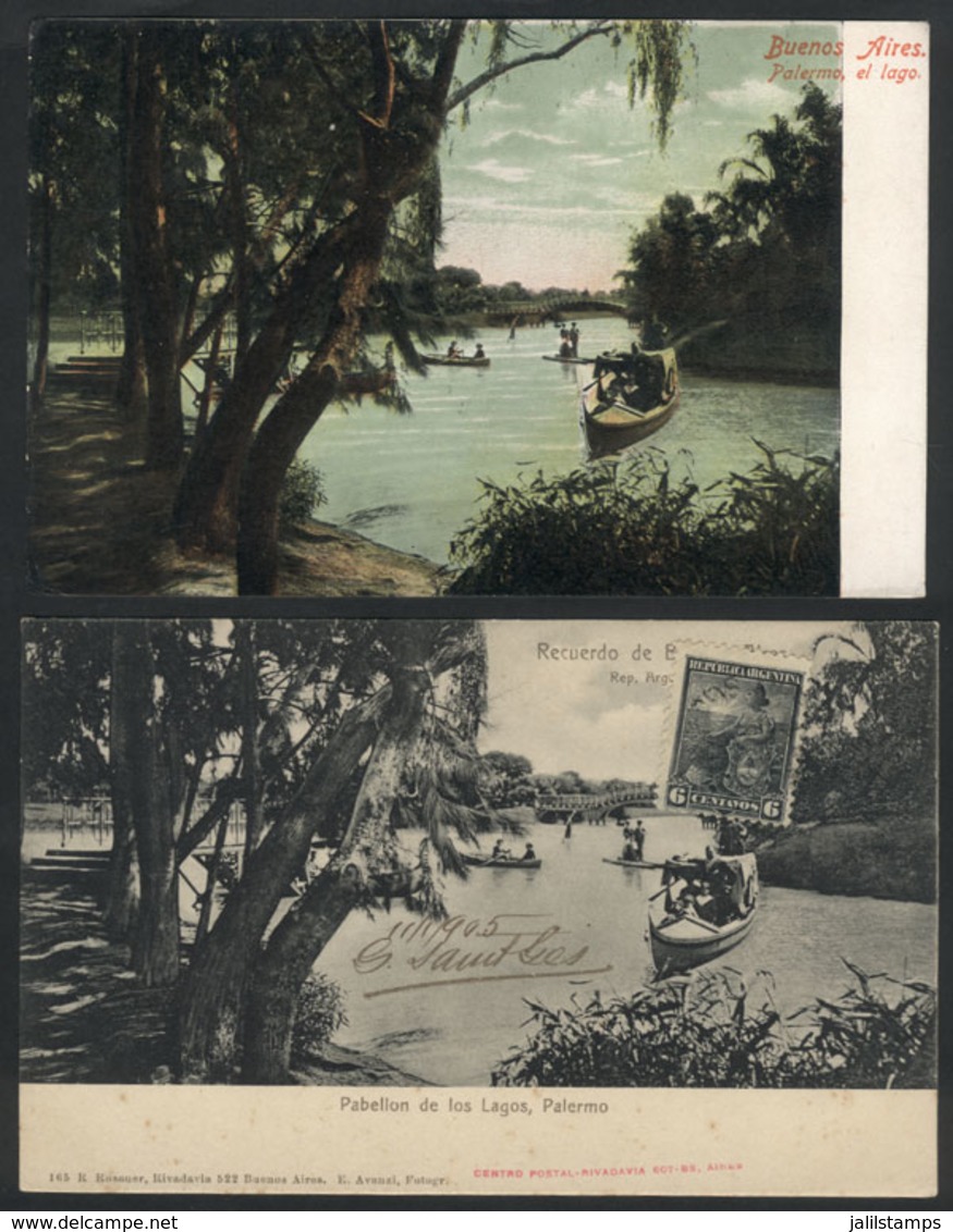 238 ARGENTINA: BUENOS AIRES: Boats On The Palermo Lake, 2 PCs, One Colored (unused) And O - Argentinien