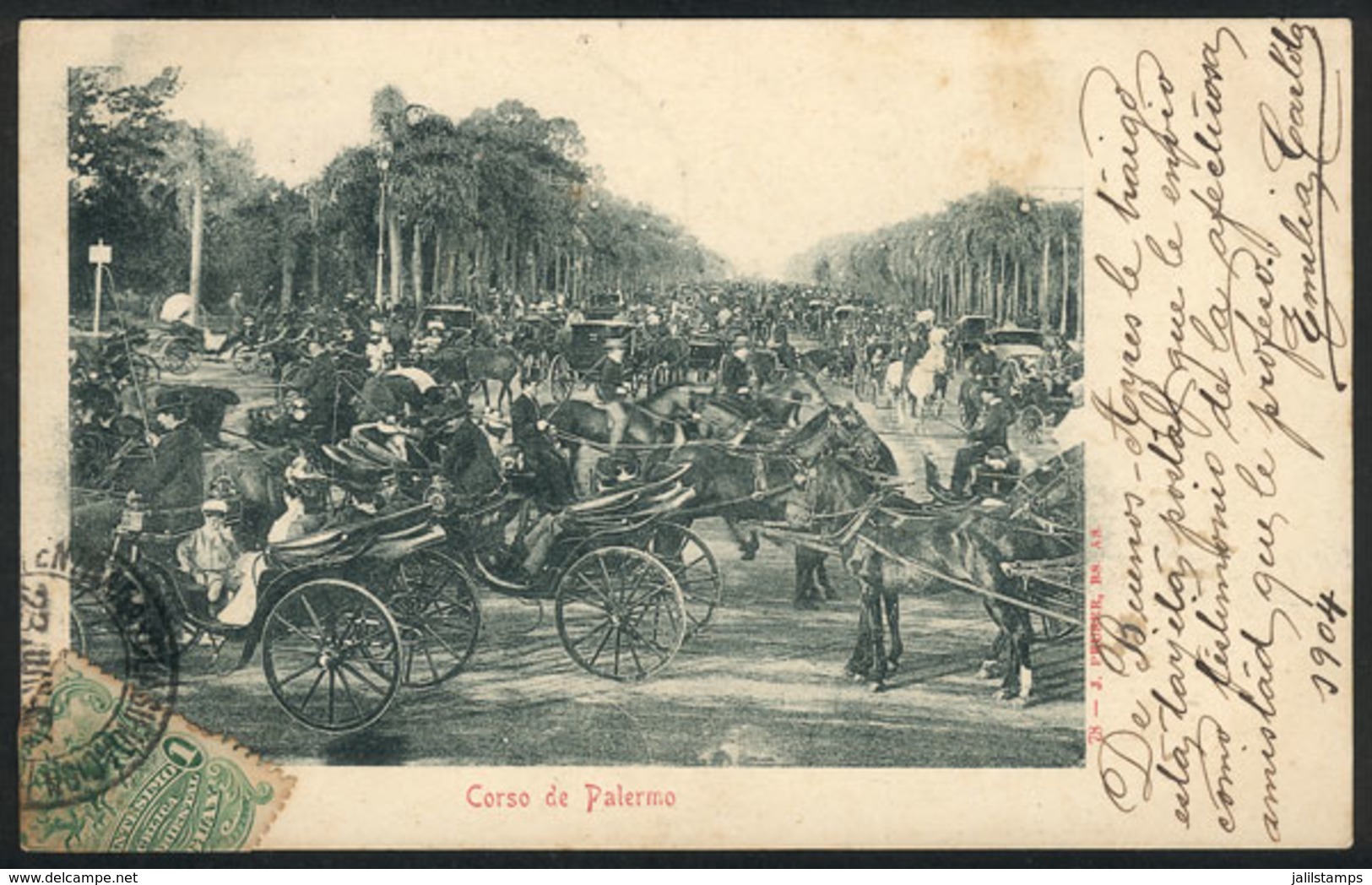 241 ARGENTINA: BUENOS AIRES: Palermo Street Full Of Carriages, Ed. Peuser, Used In 1904, - Argentine