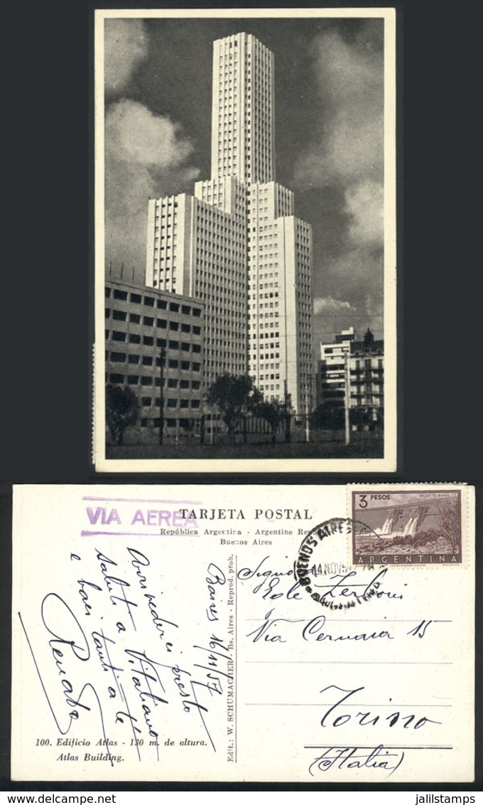 253 ARGENTINA: BUENOS AIRES: Atlas Building, Ed. Schumacher, Sent To Italy In 1945, VF Qu - Argentina