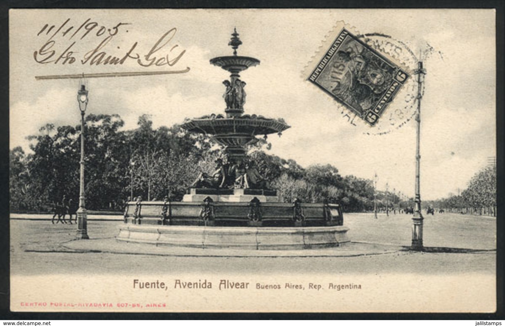 254 ARGENTINA: BUENOS AIRES: Alvear Avenue, Fountain, Ed. Rosauer, Used In 1905, VF Quali - Argentine