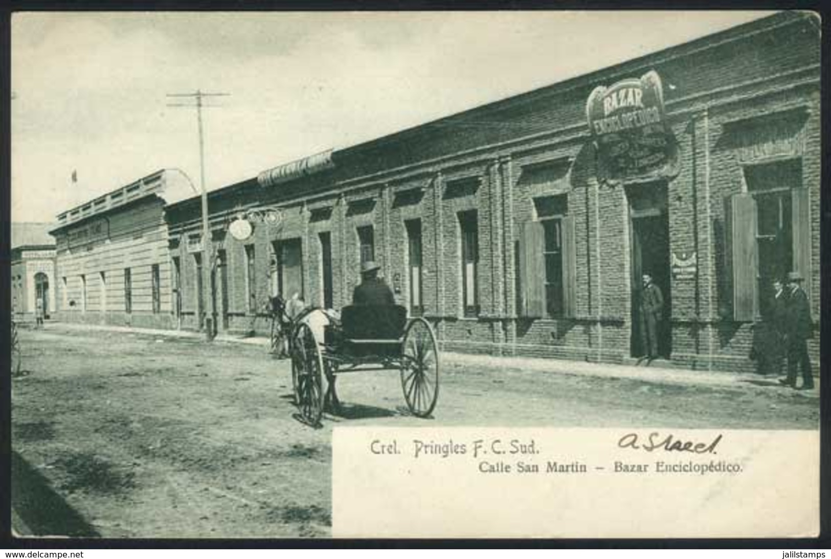 268 ARGENTINA: CORONEL PRINGLES (Buenos Aires): San Martín Street, Bazar, Circa 1905, Unu - Argentine