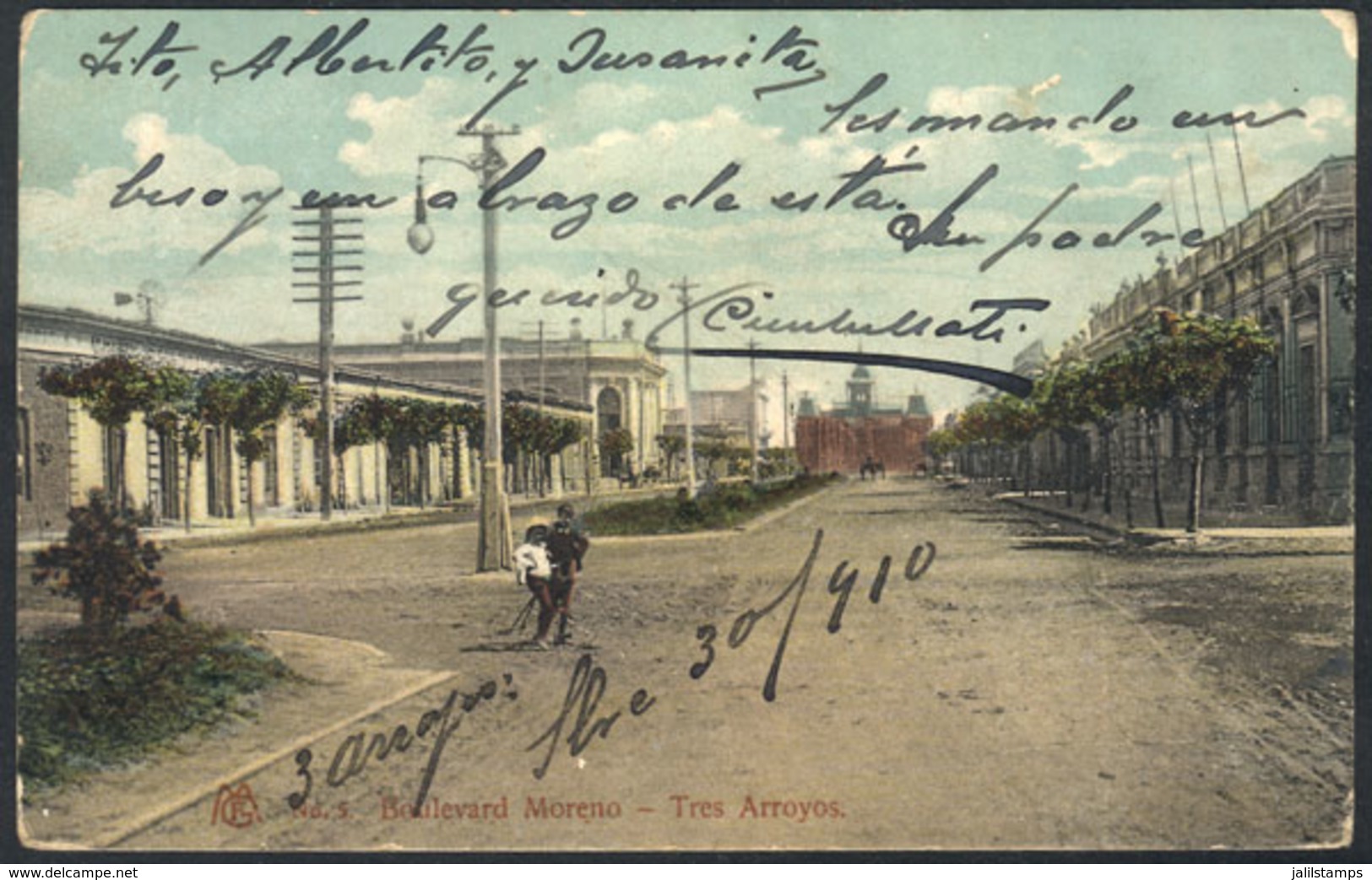 293 ARGENTINA: TRES ARROYOS: Boulevard Moreno, Used In 1910, Very Handsome, Good Quality! - Argentina