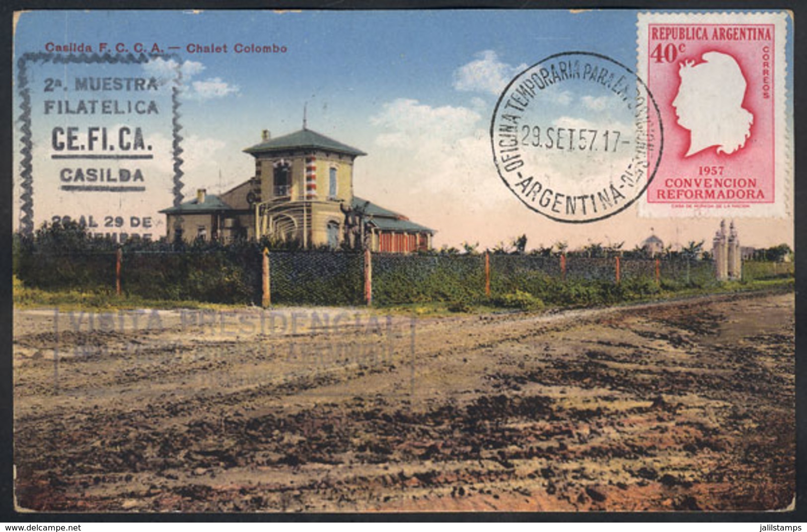 297 ARGENTINA: CASILDA: Chalet Colombo, Ed. Bazar Fuster, Used In 1957, With Commemorativ - Argentina