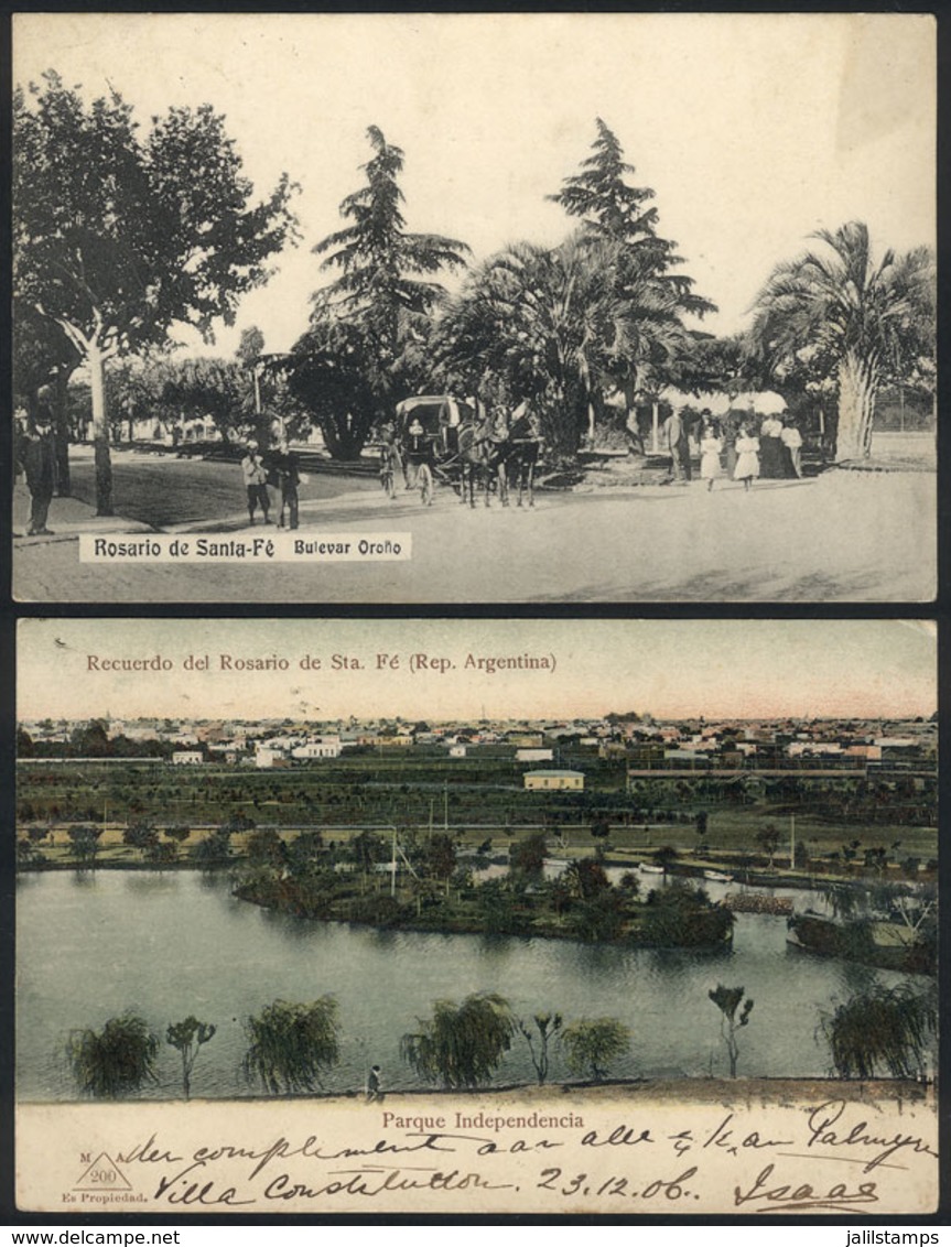 384 ARGENTINA: ROSARIO: 2 Postcards With Views Of Independencia Park And Oroño Boulevard, - Argentine