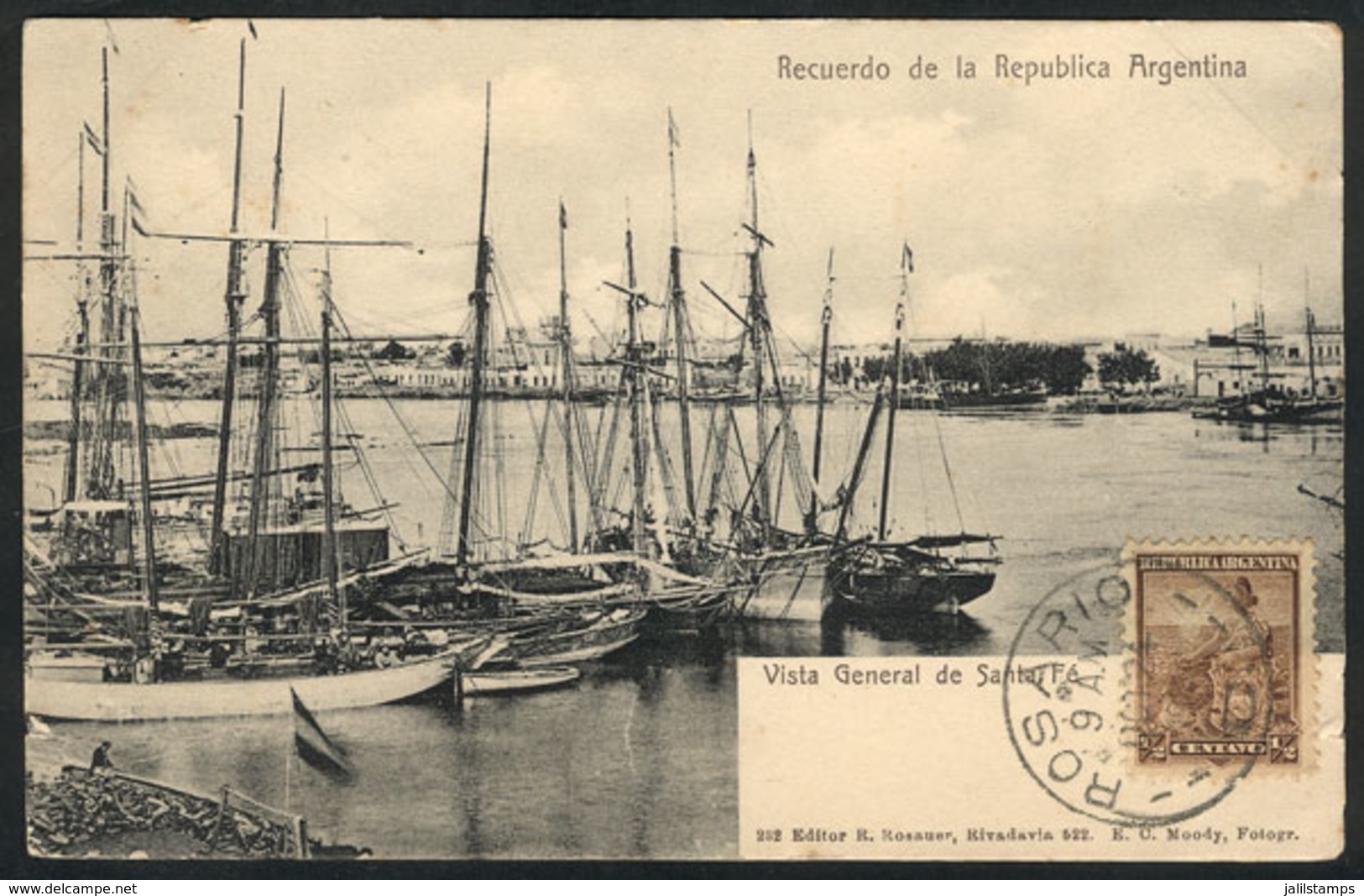 400 ARGENTINA: SANTA FE: Panorama, With View Of Ships, Ed. Rosauer, Used Circa 1905, VF Q - Argentine