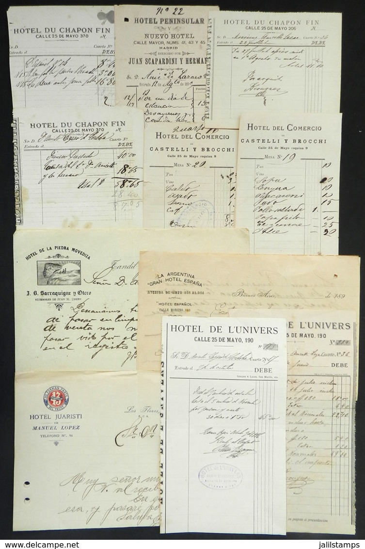 459 ARGENTINA: HOTELES: 11 Old Invoices And Documents With Corner Cards Of Several Hotels - Sonstige & Ohne Zuordnung