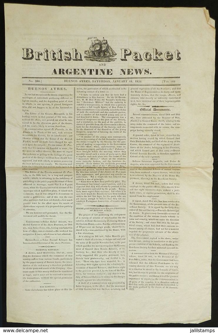 483 ARGENTINA: Newspaper "British Packet And Argentine News" Of Buenos Aires, 11 January - Sonstige & Ohne Zuordnung