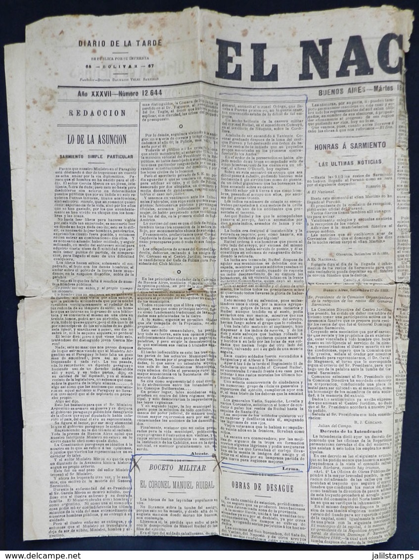 487 ARGENTINA: Newspaper "El Nacional" Of Buenos Aires, 18 September 1888, 2 Pages - Sonstige & Ohne Zuordnung