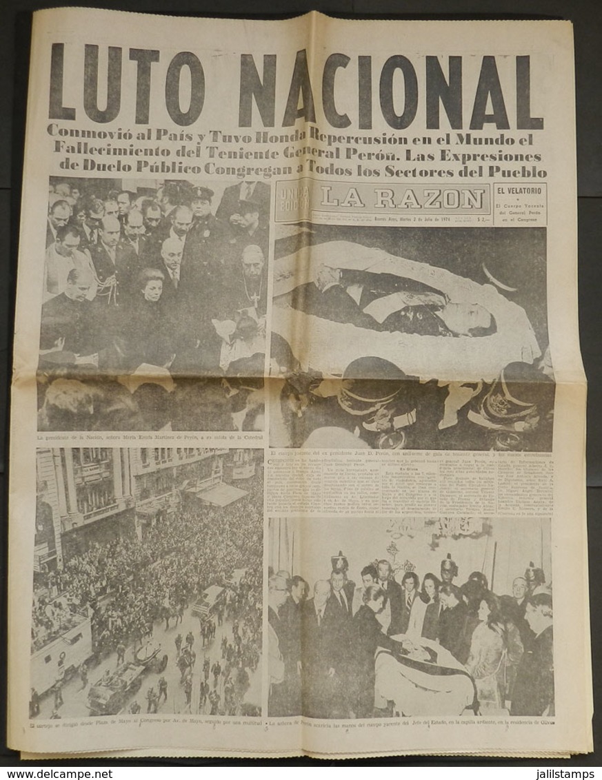 499 ARGENTINA: Newspaper "La Razón" Of Buenos Aires, 2 July 1974, Edition Of 12 Pages, Fe - Autres & Non Classés