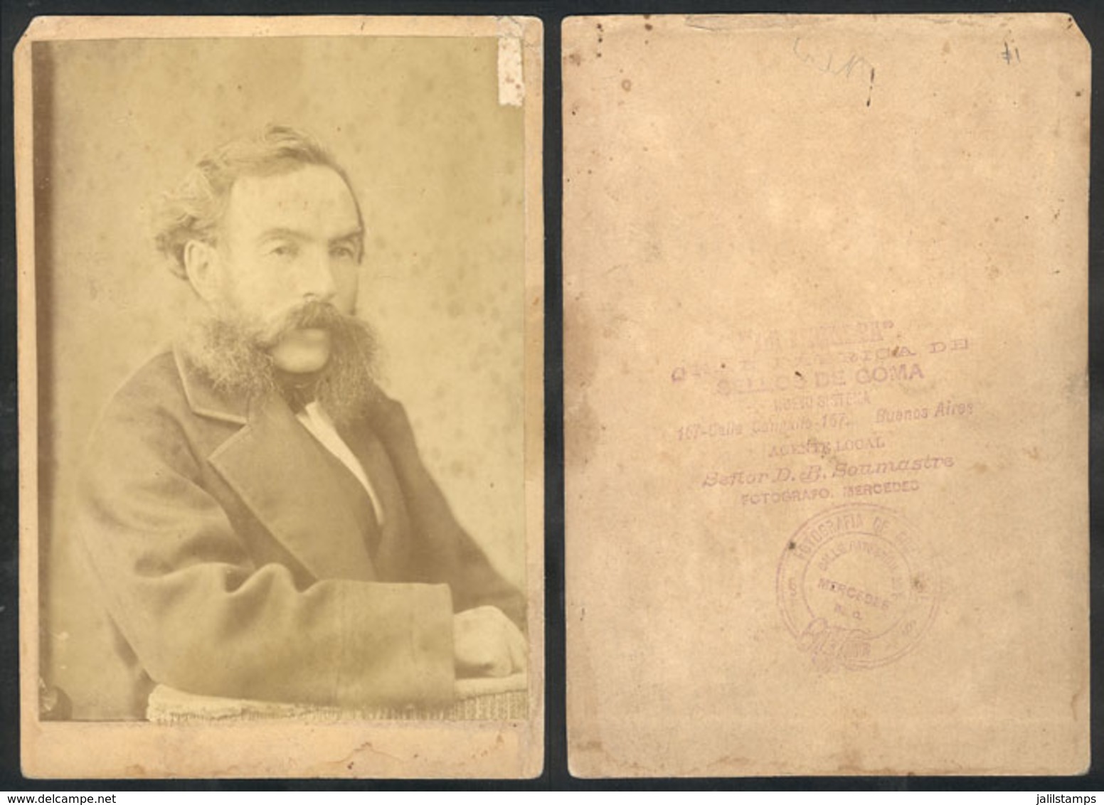 509 ARGENTINA: Man With Moustache, Fot. Soumastre, Mercedes, Photograph Circa 1890 - Sonstige & Ohne Zuordnung