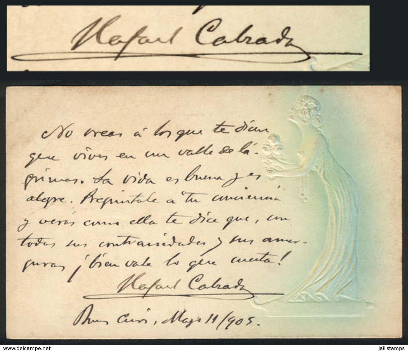 571 ARGENTINA: CALZADA Rafael, Attorney And Legal Theorist, His Autograph And Poem On Pos - Other & Unclassified
