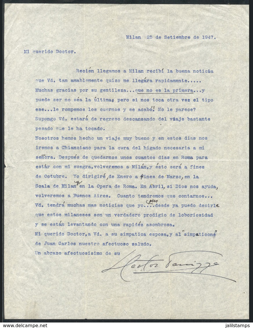 599 ARGENTINA: PANIZZA Hector: Composer And Conductor, Letter Written In 1947 To His Frie - Other & Unclassified