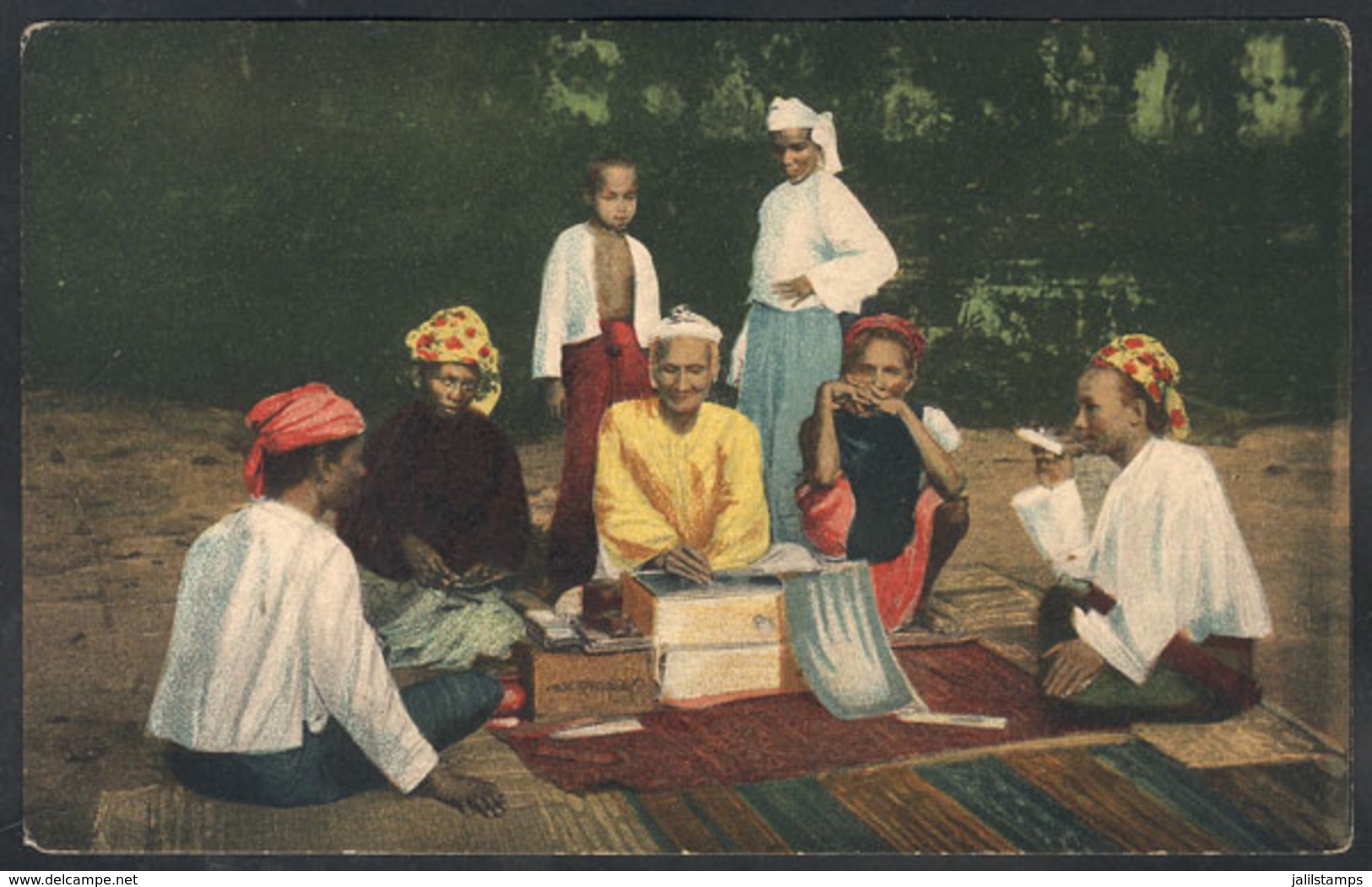 689 BURMA: Group Of Women With A Fortune-teller, Unused, Edited By The Institute Of Forei - Myanmar (Burma)