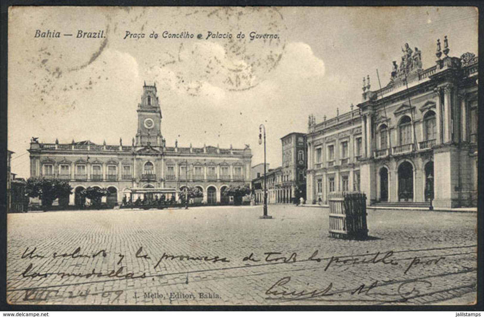 709 BRAZIL: BAHIA: Square And Palace Of Government, Tram, Ed. Mello, Sent To Argentina In - Sonstige & Ohne Zuordnung