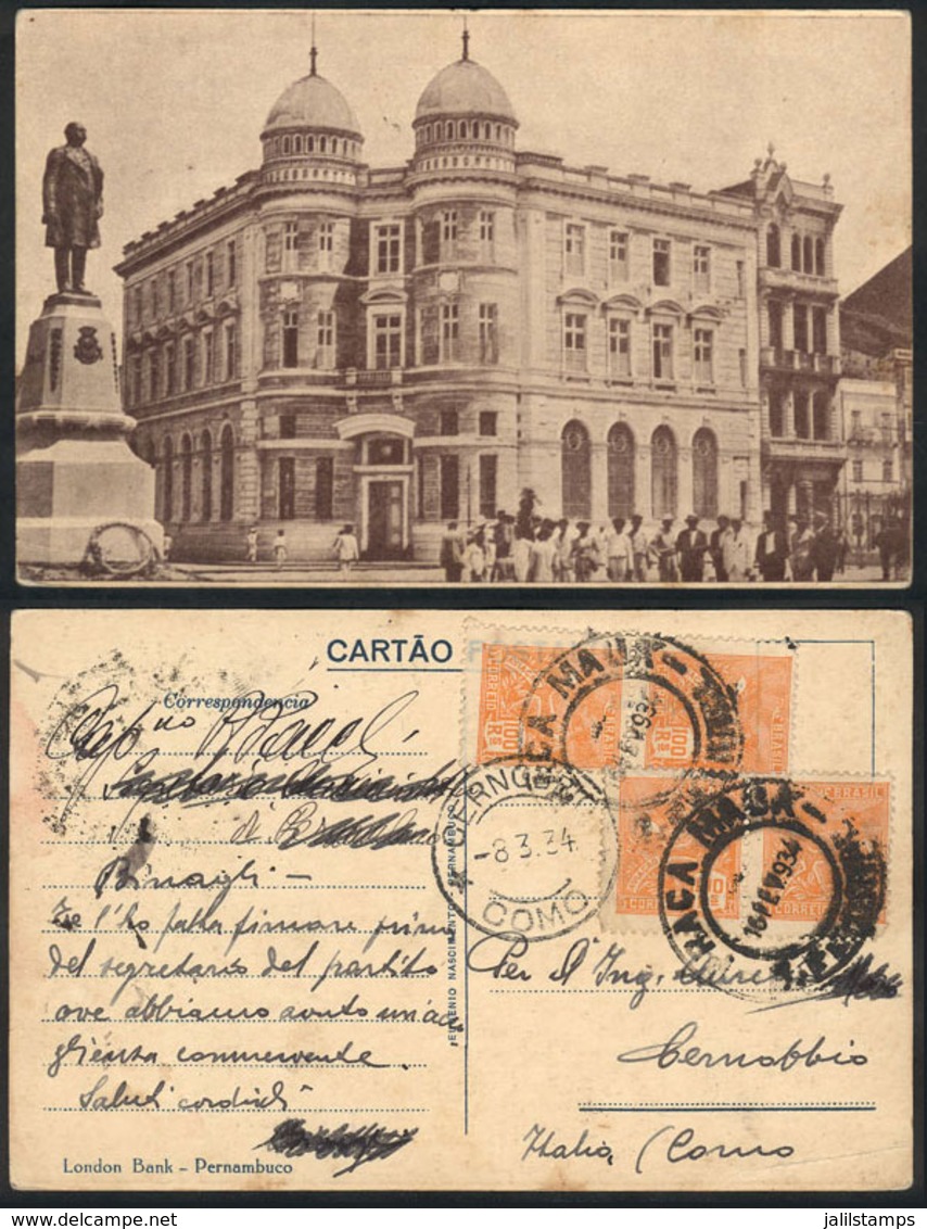 712 BRAZIL: PERNAMBUCO: London Bank, Ed. Eugenio Nascimento, Sent To Italy In 1934, VF Qu - Other & Unclassified