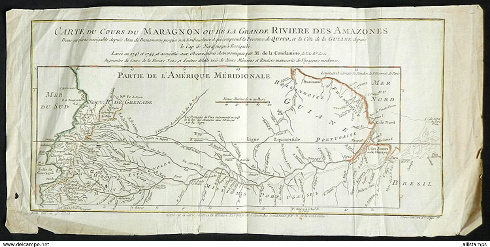 734 BRAZIL: Old Map Of The Amazonas River, Surveyed In 1743 And 1744, Probably Printed Ar - Autres & Non Classés