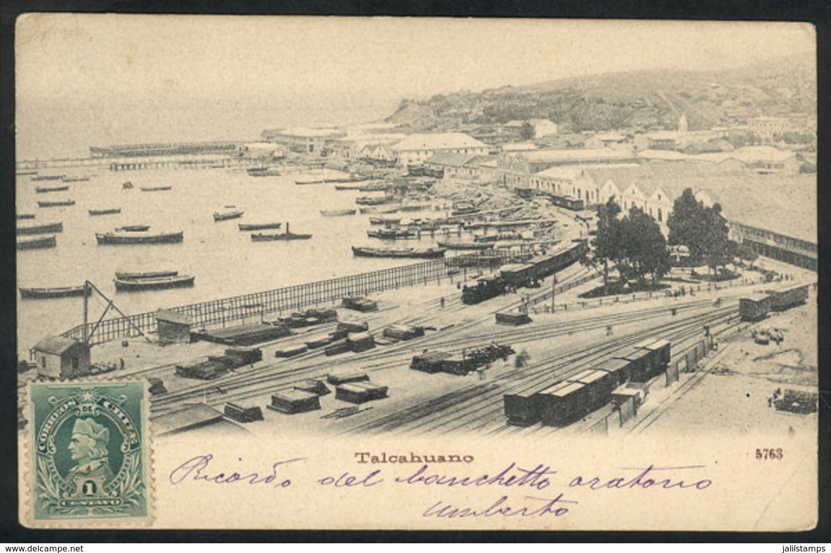 763 CHILE: TALCAHUANO: General View Of The Port, Trains & Ships, Used, VF Quality - Chile