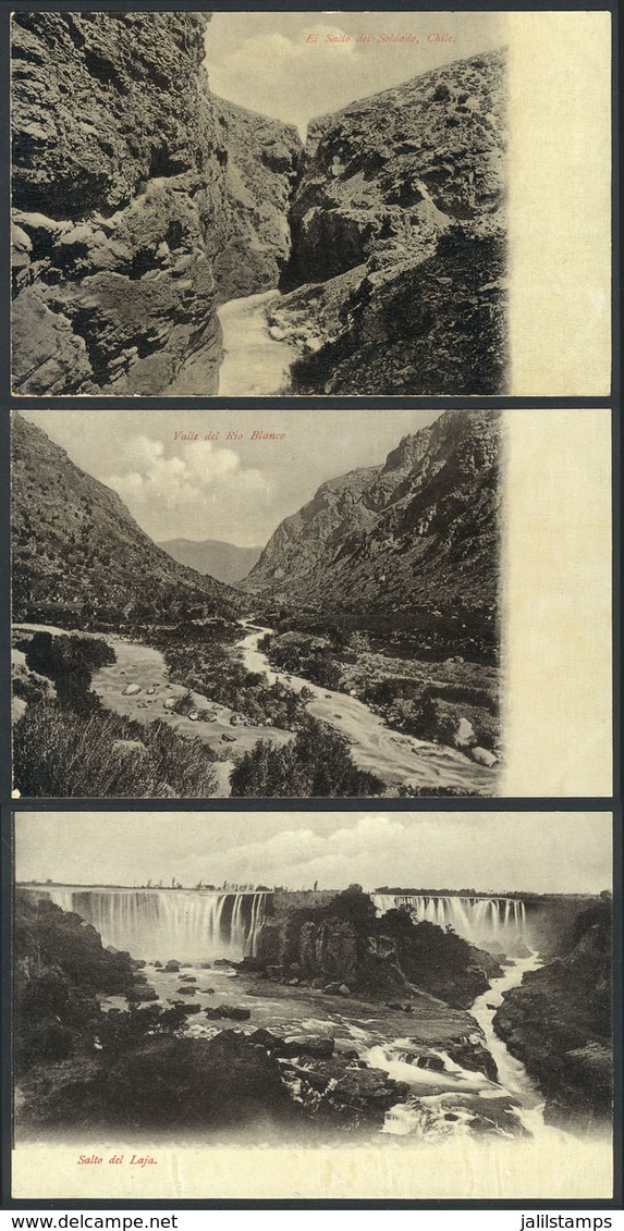 766 CHILE: 3 Old PCs With Various Views Of Waterfalls: Rio Blanco, Laja, And Soldado, Cir - Chili