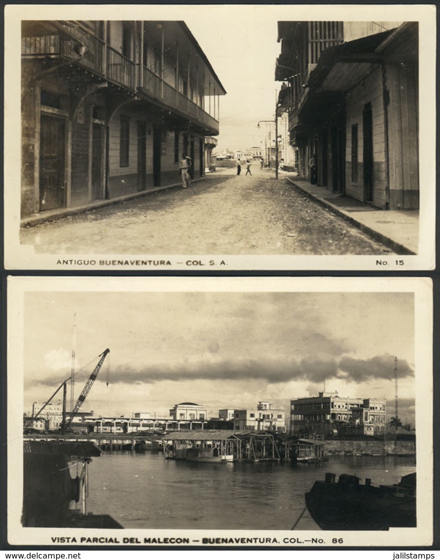 789 COLOMBIA: BUENAVENTURA: Malecón And A Street View, 2 Old Postcards Of MF Quality! - Kolumbien