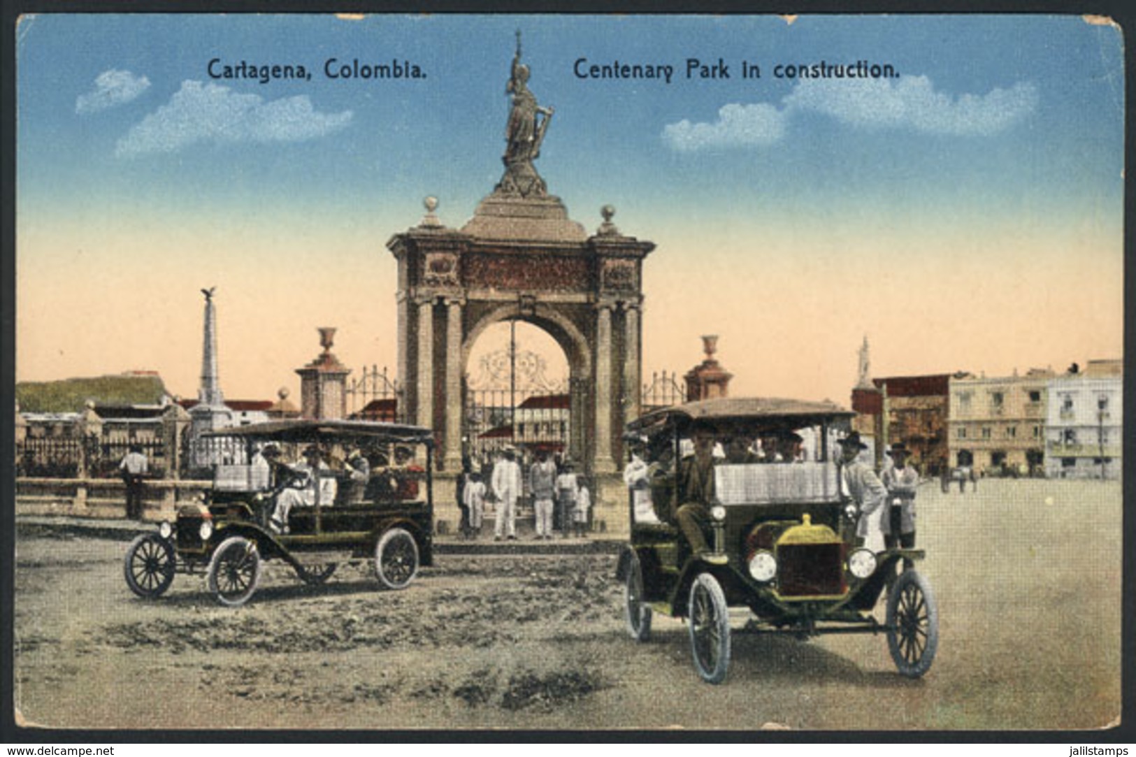 791 COLOMBIA: CARTAGENA: Centenario Park Under Construction, Vintage Cars, Ed. Mogollón & - Colombia