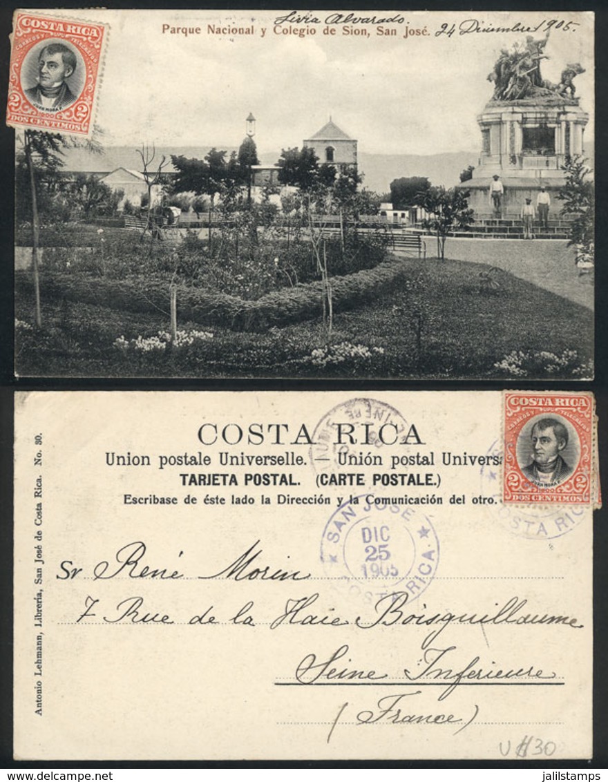 808 COSTA RICA: SAN JOSÉ: National Park And Sion School, Sent To France On 25/DE/1905, VF - Costa Rica