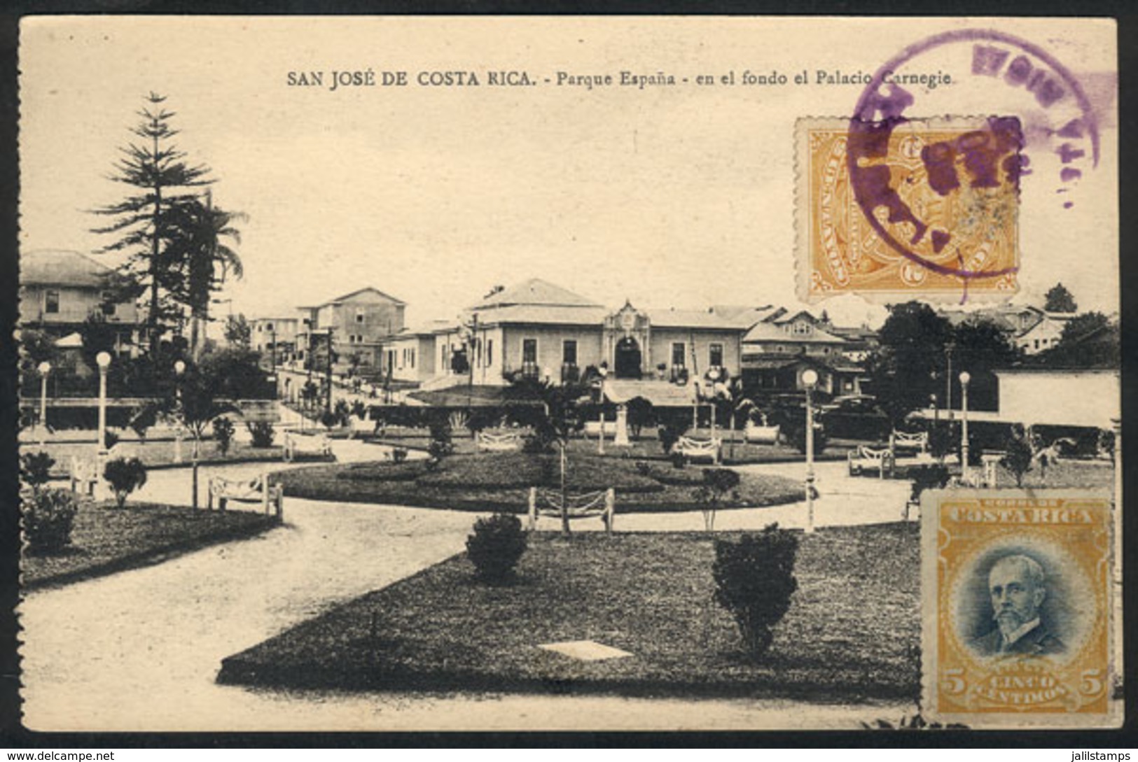 812 COSTA RICA: SAN JOSÉ: España Square & Palacio Carnegie, Ed. Librería Alsina, Used - Costa Rica