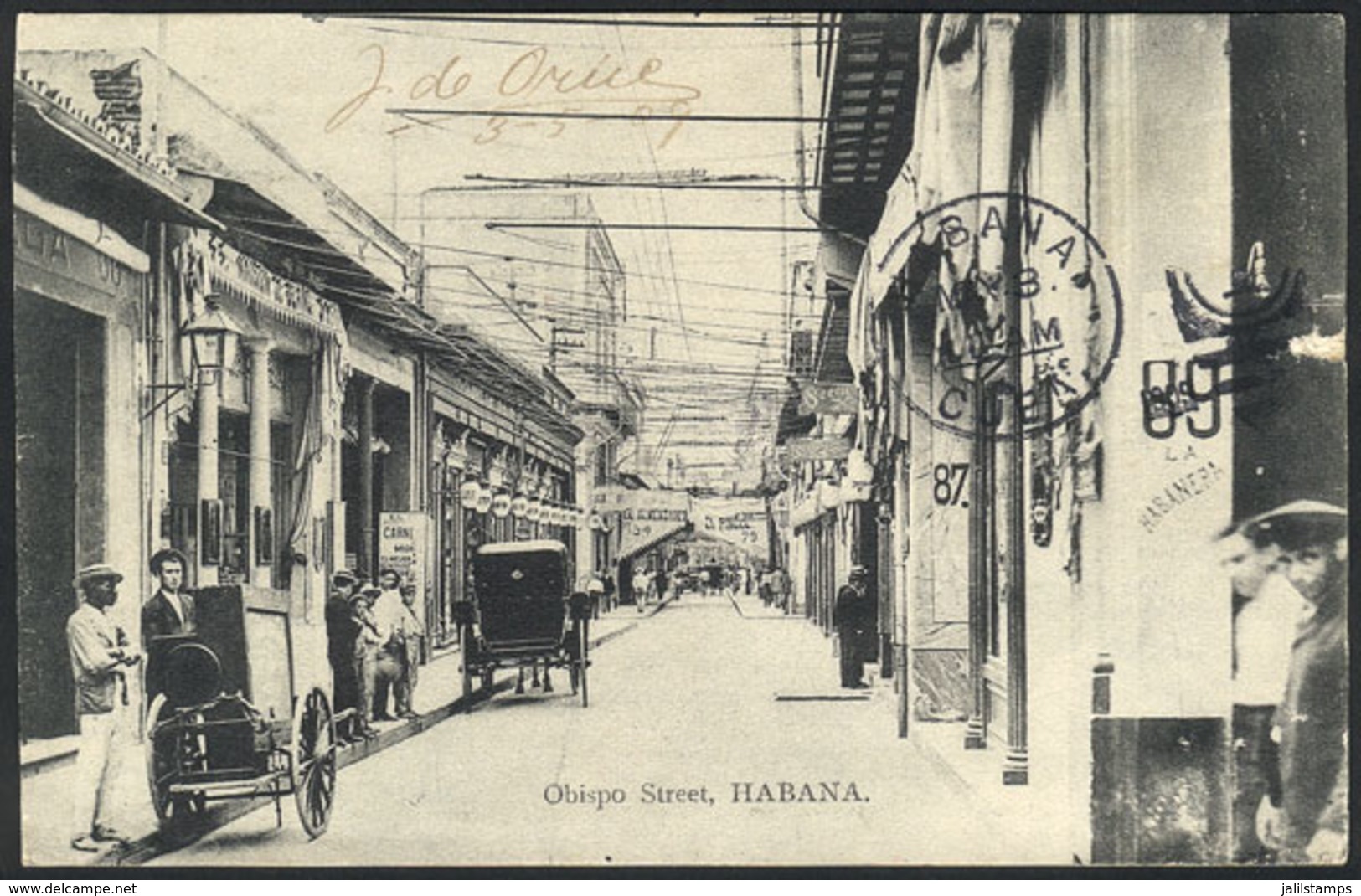 822 CUBA: HAVANA: Obispo Street, Stores, Dated 1909, With Little Tear At Right, VF View! - Kuba