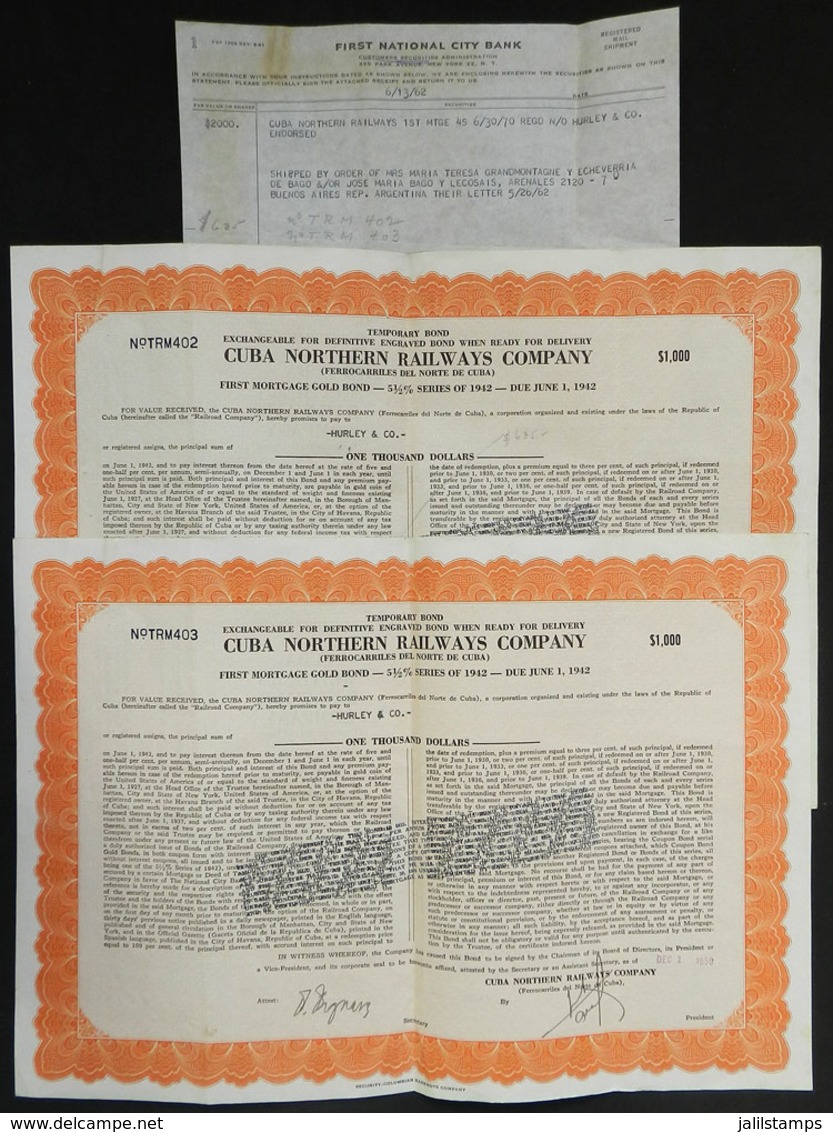 830 CUBA: 2 Bond Certificates Of The Cuba Northern Railways Co., For $1000 Each, December - Autres & Non Classés