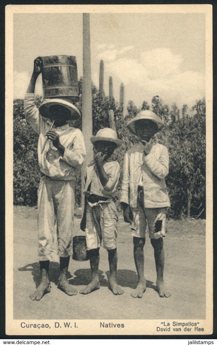 837 CURACAO: CURAÇAO: Native Boys, One With Small Flute, Ed. David Van Der Ree, VF Qualit - Curaçao