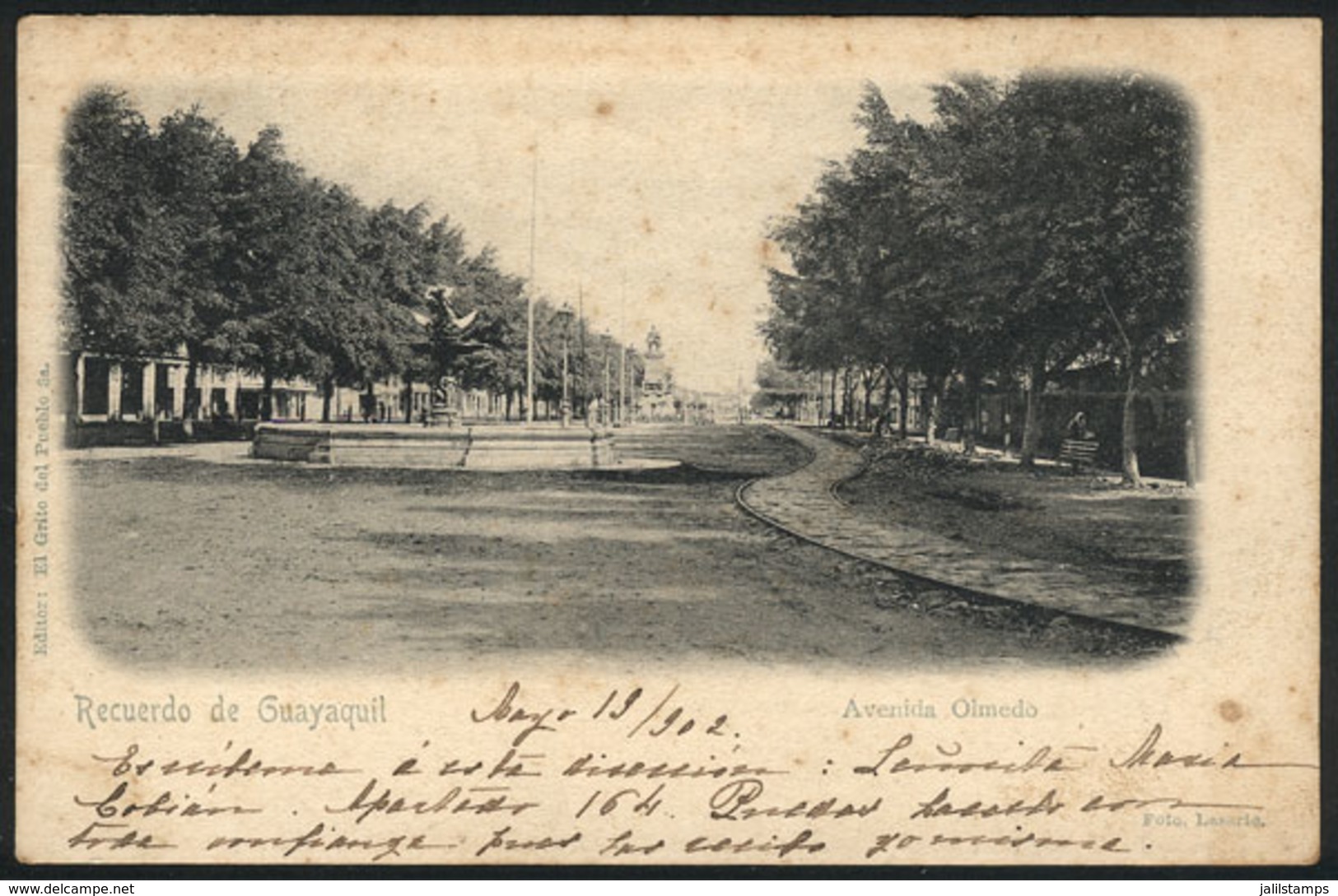 844 ECUADOR: GUAYAQUIL: Olmedo Avenue, Circa 1902, Ed.Grito Del Pueblo, Light Staining. - Equateur