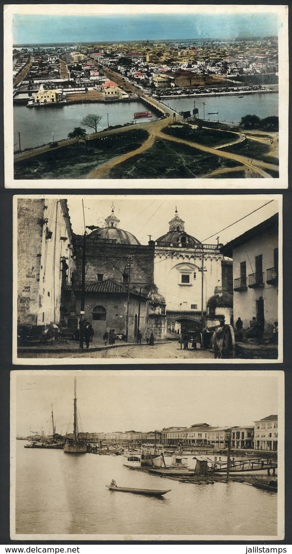 849 ECUADOR: 3 Old Postcards With Views Of GUAYAQUIL, VF General Quality. - Ecuador
