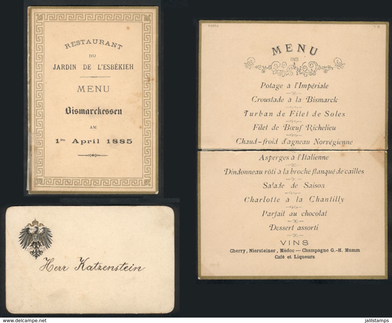 862 EGYPT: Dinner Menu (torn In Half) And Card Of Restaurant "Jardin De L'esbékieh", 1 Ap - Programmes