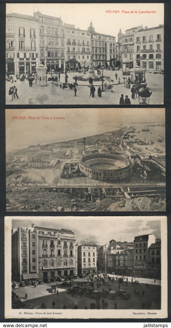 877 SPAIN: MALAGA: 3 Old Postcards With Interesting Views: Plaza De La Constitución, Bull - Other & Unclassified