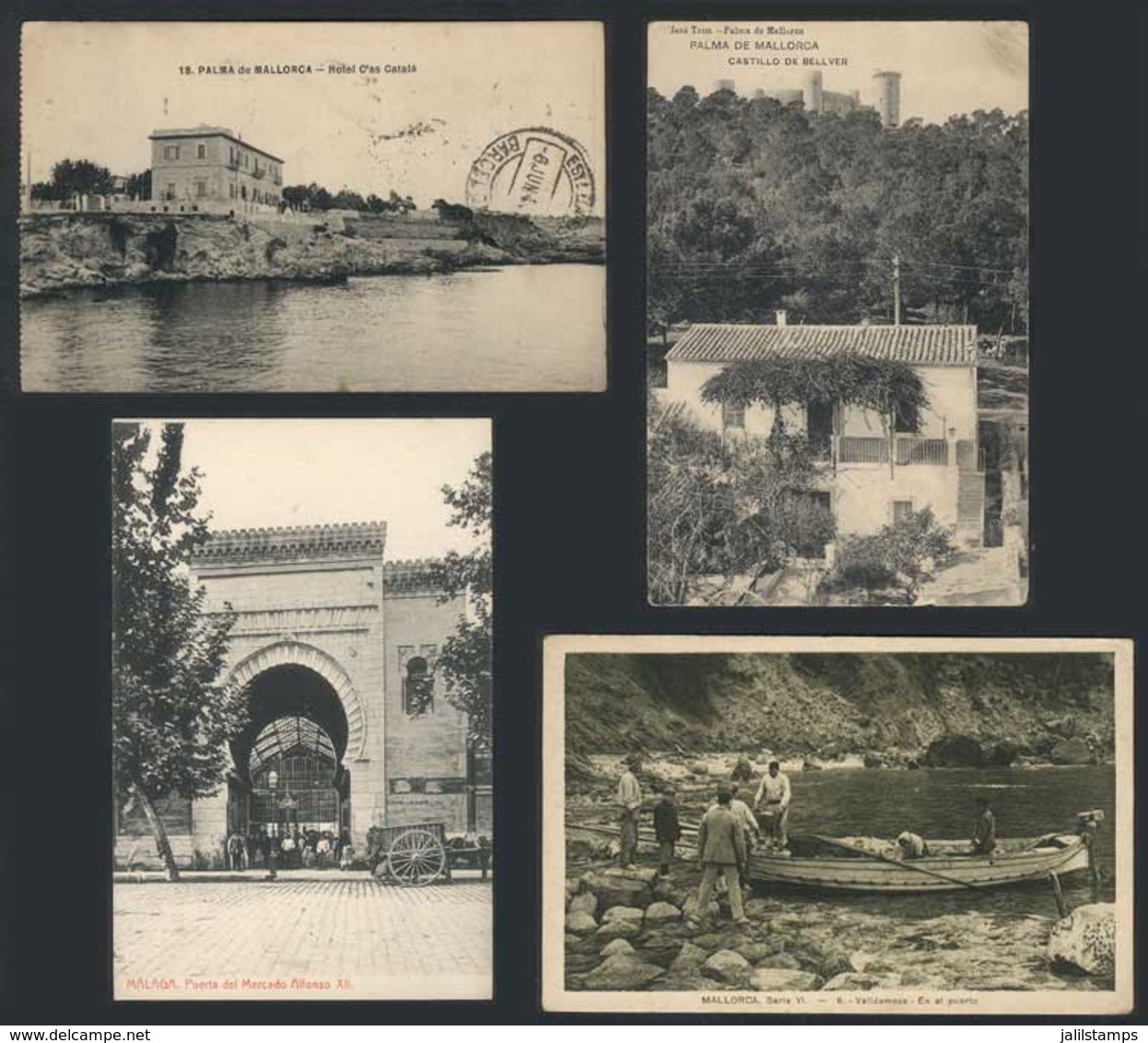 878 SPAIN: PALMA DE MALLORCA: 4 Old Postcards With Interesting Views: Puerta Del Mercado - Autres & Non Classés