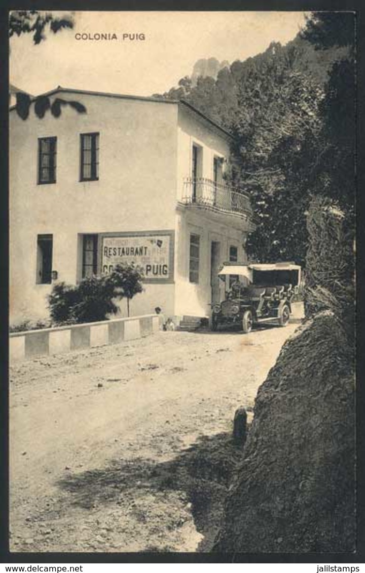 879 SPAIN: COLONIA PUIG: View Of Restaurant And Bus, Circa 1915, Unused, VF! - Autres & Non Classés