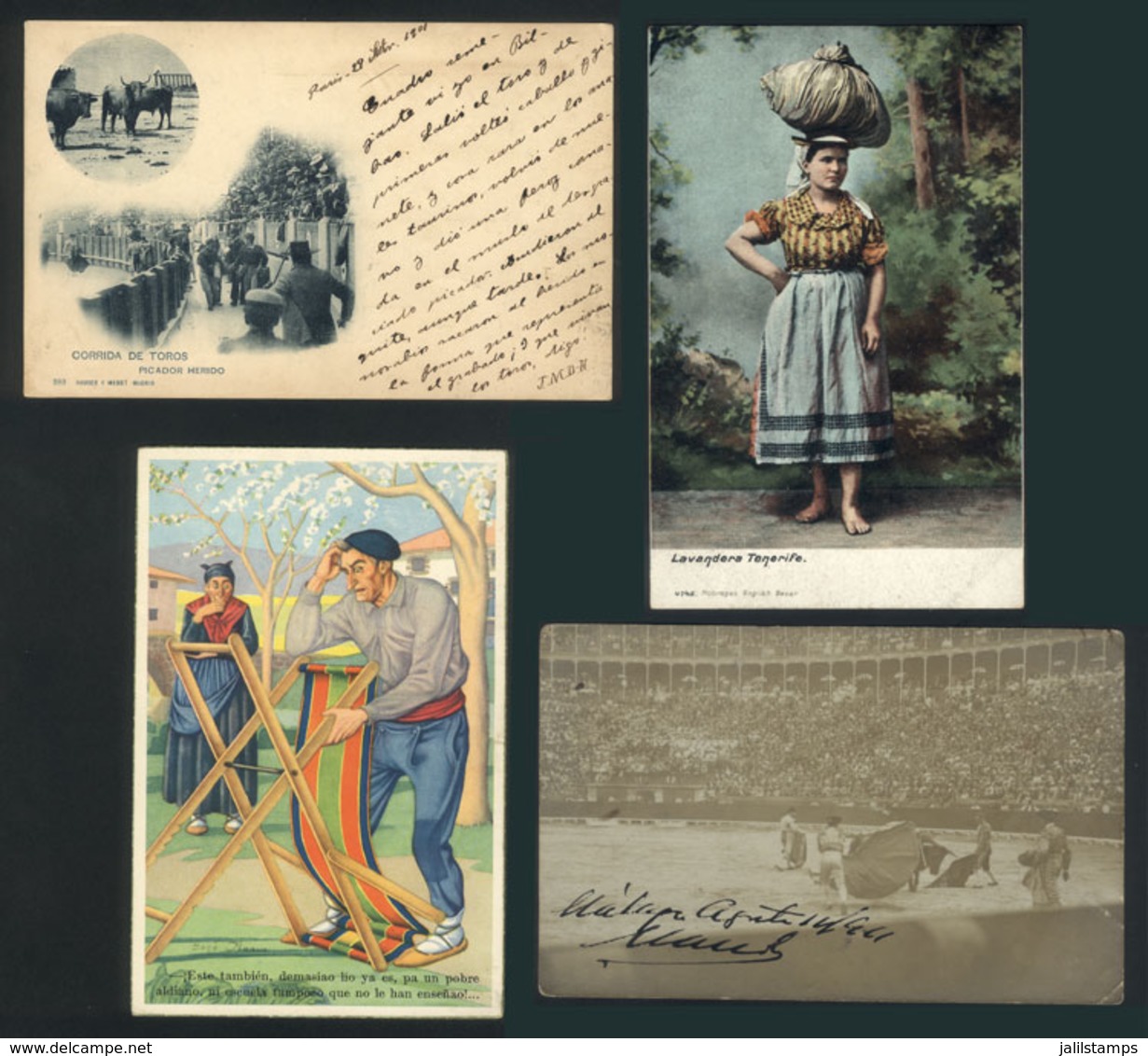 883 SPAIN: Lot Of 11 Old Postcards: Bullfighting, Types, Typical Dresses, Etc., Very Inte - Other & Unclassified