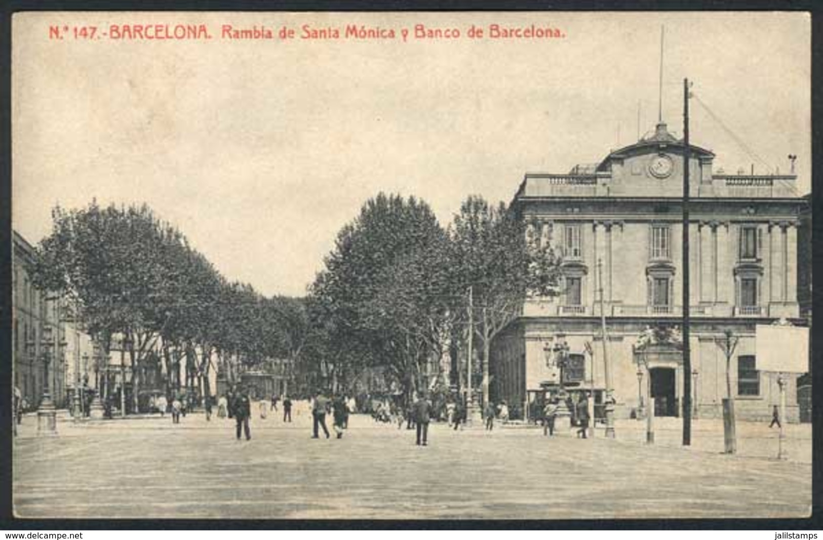 899 SPAIN: BARCELONA: Rambla De Santa Mónica And Banco De Barcelona, Used In 1907, VF! - Autres & Non Classés
