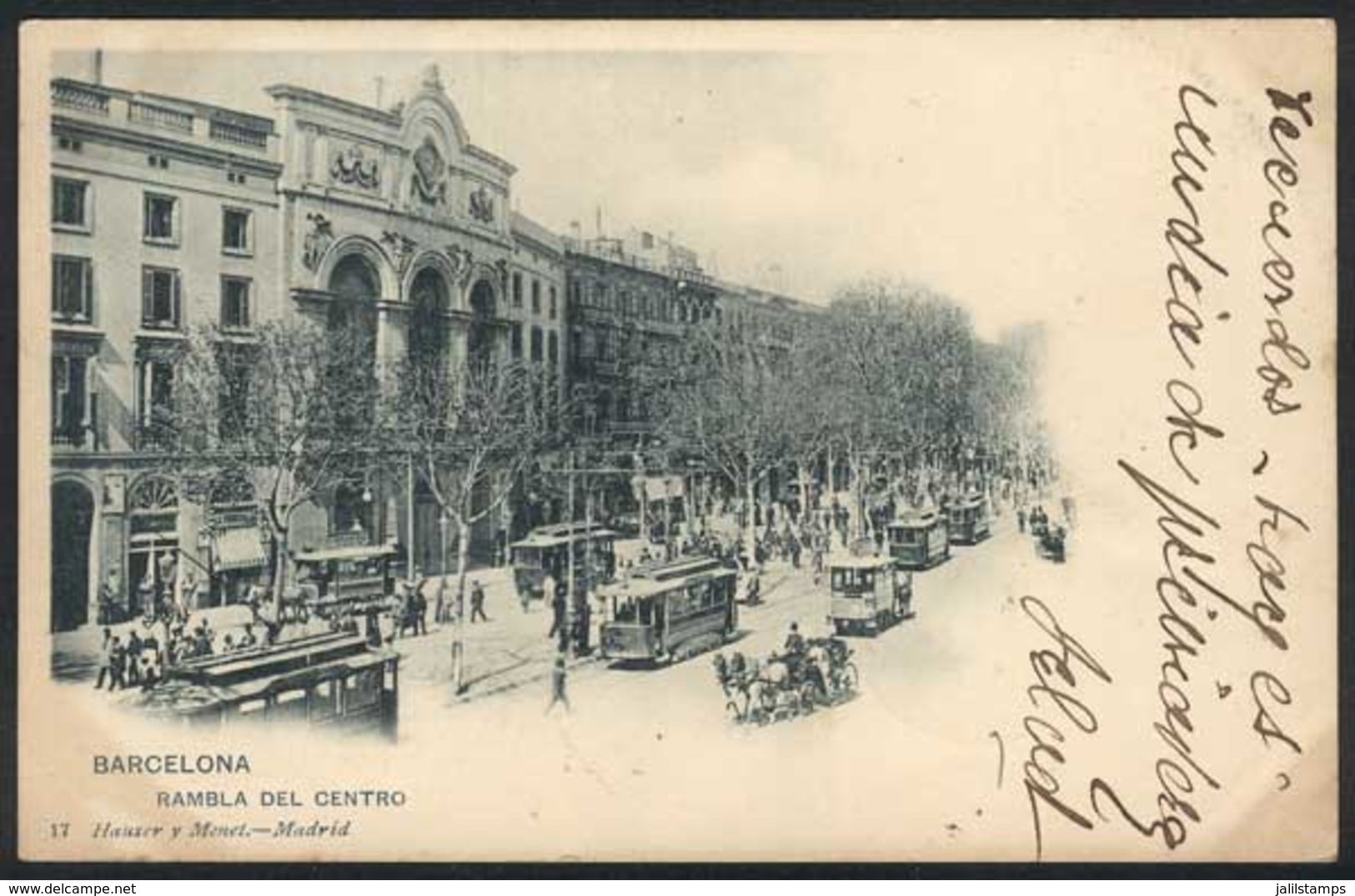 900 SPAIN: BARCELONA: Rambla Del Centro, Trams And Carriages, Ed. Hauser Y Menet, Used In - Autres & Non Classés