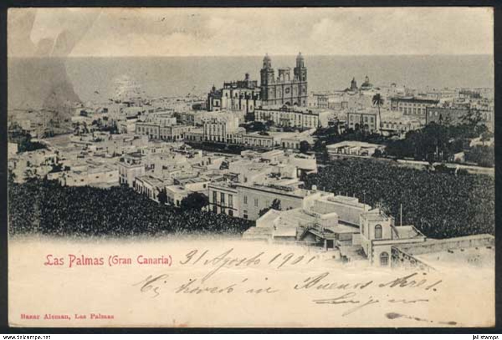 911 SPAIN: LAS PALMAS (Canary Islands): General View, Ed. Bazar Alemán, Used In 1901, VF! - Autres & Non Classés