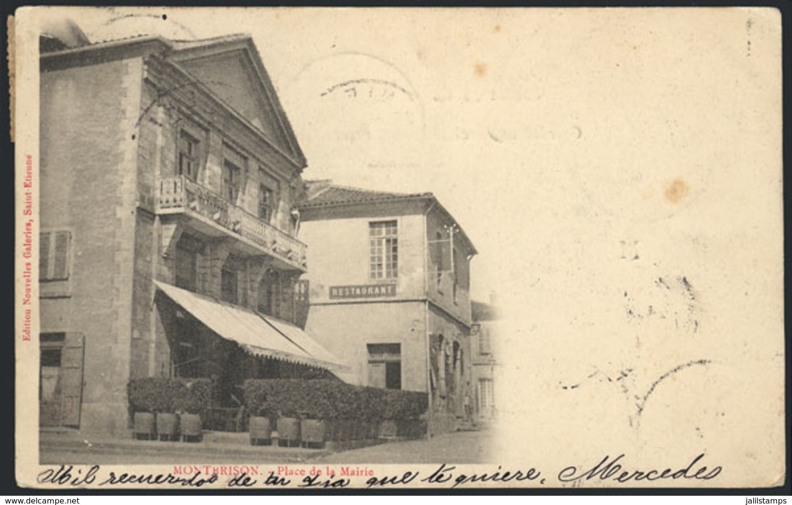 955 FRANCE: MONTBRISON: Place De La Mairie, Restaurant, Sent To Mexico In 1904, VF Qualit - Other & Unclassified