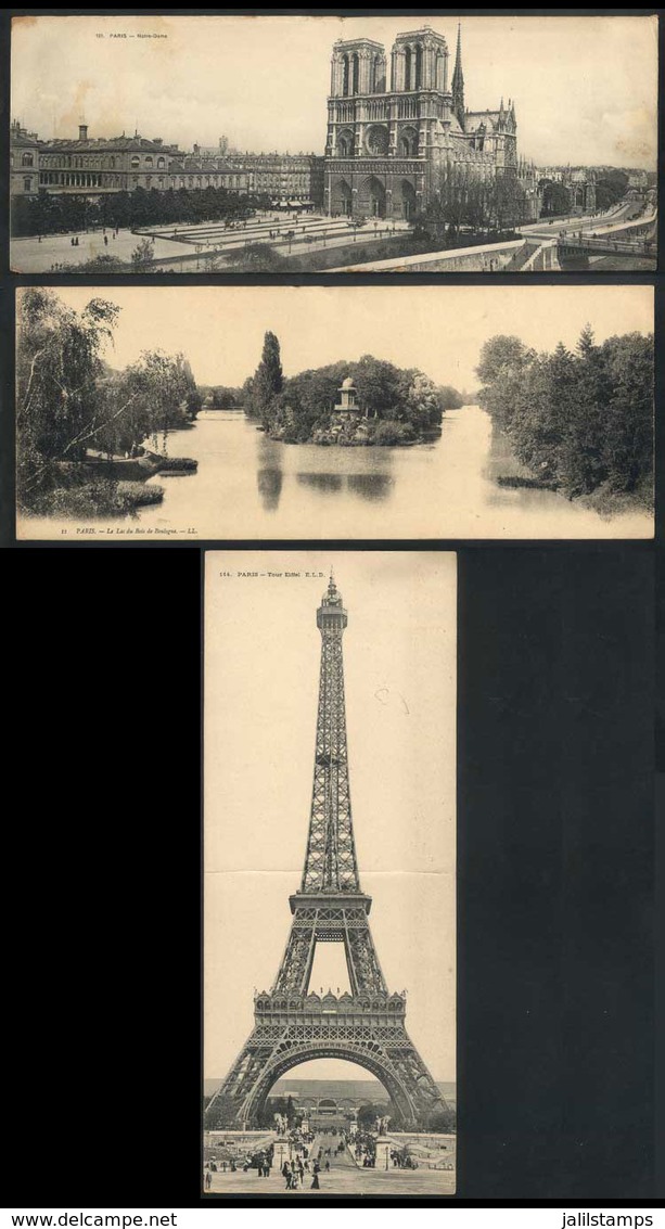 974 FRANCE: PARIS: 3 Old Double Postcards With Fantastic Views, Including The Tour Eiffel - Autres & Non Classés